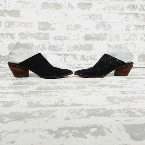 Franco Sarto Sonia Pointed Toe Leather Snakeskin Embossed Block Heel Mules A229 - Picture 7 of 13